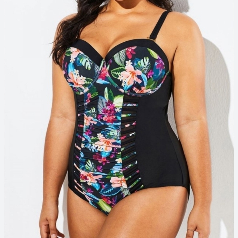 Swimsuits for All sz 34 floral tropical print 5X one piece swimsuit black SW76 - Picture 2 of 12